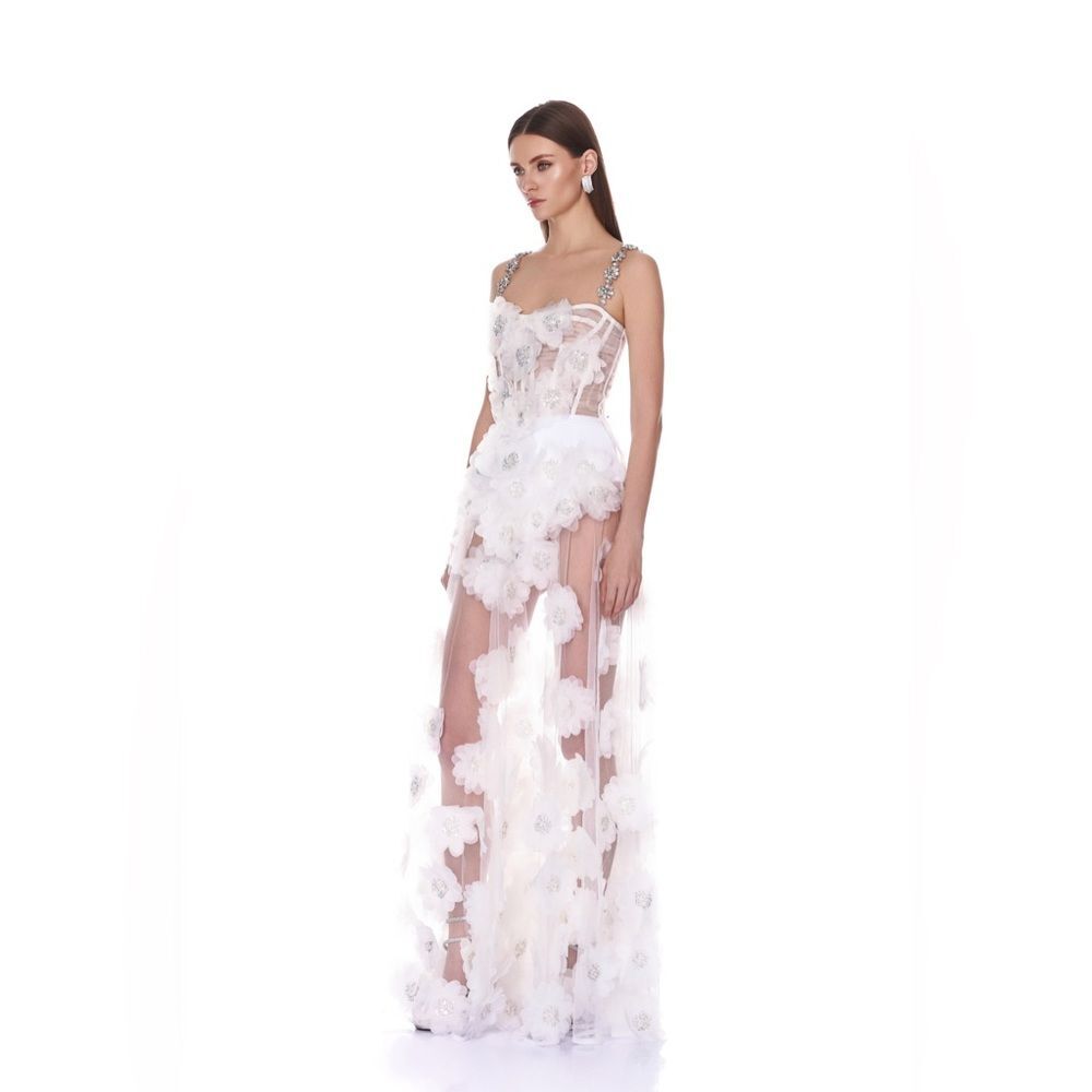 NWOT BRONX BANCO Anastasia Rosalie white Floral Sheer Corset Wedding Bridal Gown - Picture 3 of 16